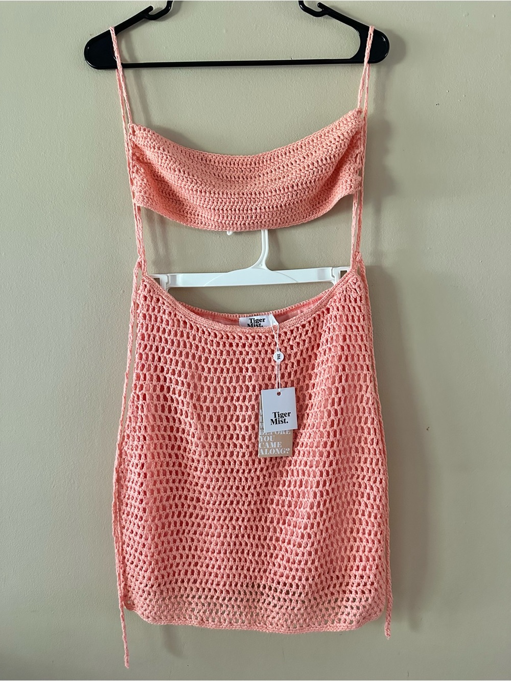 NWT Tiger Mist Krystall Dress in Coral Crochet Backless Top Festival Set, Sz M